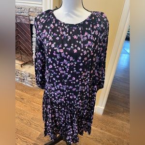 H & M black floral baby doll mini dress L
